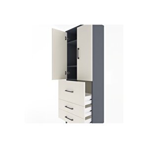 Arges Dolap 3 Raflı 3 Çekmeceli 2 Kapaklı 60x30x163 Antrasit-aytaşı