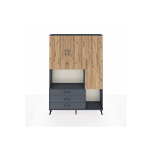 Arges Dolap 6 Raflı 3 Çekmeceli 3 Kapaklı 132x30x195 Antrasit-çam/antrasit