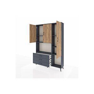 Arges Dolap 6 Raflı 3 Çekmeceli 3 Kapaklı 132x30x195 Antrasit-çam/antrasit