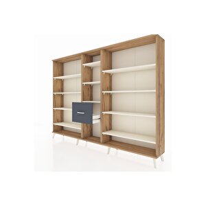 Arges Dolap 11 Raflı 3 Çekmeceli  220x30x163 Çam-aytaşı/antrasit