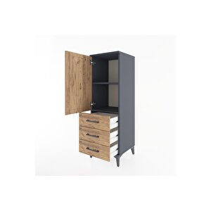 Hyperion Dolap 2 Raflı 3 Çekmeceli Tek Kapaklı 44x44x134 Antrasit-çam