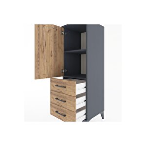 Hyperion Dolap 2 Raflı 3 Çekmeceli Tek Kapaklı 44x44x134 Antrasit-çam