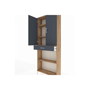 Arges Dolap 4 Raflı Tek Çekmeceli 2 Kapaklı 88x30x221 Çam-antrasit