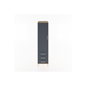Hyperion Dolap Tek Raflı 3 Çekmeceli Tek Askılı 44x44x182 Çam-antrasit