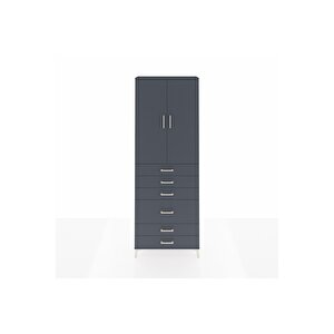 Arges Dolap 3 Raflı 6 Çekmeceli 2 Kapaklı 88x30x243 Antrasit-antrasit