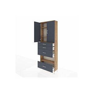 Arges Dolap 4 Raflı 4 Çekmeceli 2 Kapaklı 88x30x243 Çam-antrasit
