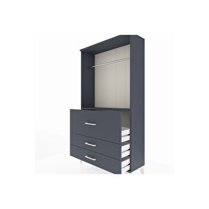 Arges Dolap Tek Raflı 3 Çekmeceli Tek Askılı 88x30x163 Antrasit-antrasit