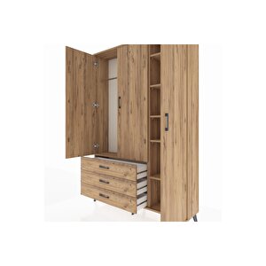 Arges Gardrop 6 Raflı 3 Çekmeceli Tek Askılı 132x30x195 Çam-çam