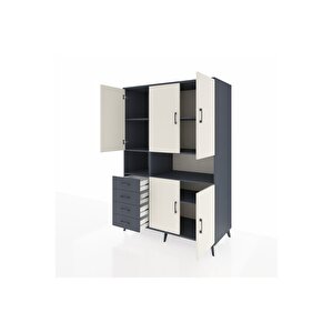 Kronos Dolap 7 Raflı 4 Çekmeceli 5 Kapaklı 132x59x195 Antrasit-aytaşı/antrasit