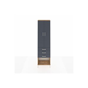 Arges Dolap 2 Raflı 3 Çekmeceli Tek Askılı 60x30x221 Çam-antrasit