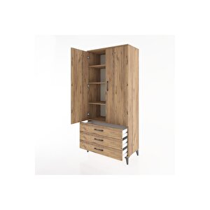Hyperion Dolap 4 Raflı 3 Çekmeceli 2 Kapaklı 88x44x195 Çam-çam