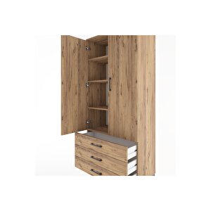 Hyperion Dolap 4 Raflı 3 Çekmeceli 2 Kapaklı 88x44x195 Çam-çam