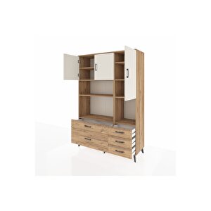 Hyperion Dolap 8 Raflı 5 Çekmeceli 3 Kapaklı 132x44x195 Çam-aytaşı/çam