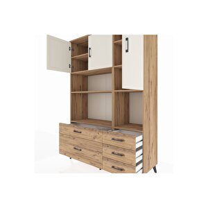 Hyperion Dolap 8 Raflı 5 Çekmeceli 3 Kapaklı 132x44x195 Çam-aytaşı/çam