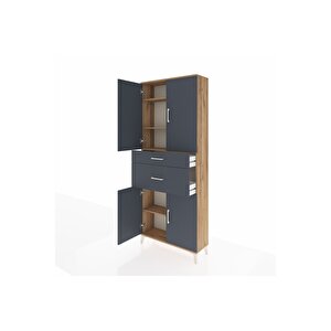 Arges Dolap 4 Raflı 2 Çekmeceli 4 Kapaklı 88x30x221 Çam-antrasit