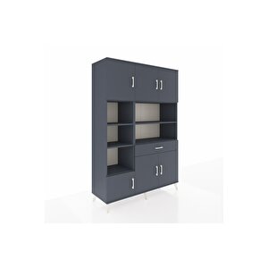 Hyperion Gardrop 10 Raflı Tek Çekmeceli 6 Kapaklı 132x44x195 Antrasit-antrasit
