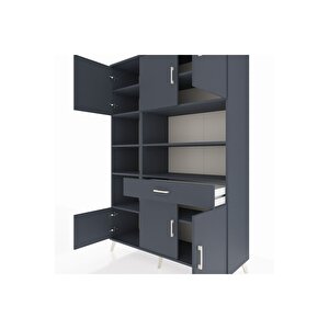 Hyperion Gardrop 10 Raflı Tek Çekmeceli 6 Kapaklı 132x44x195 Antrasit-antrasit