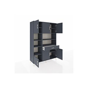 Hyperion Gardrop 10 Raflı Tek Çekmeceli 6 Kapaklı 132x44x195 Antrasit-antrasit