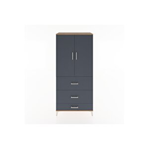 Hyperion Dolap 3 Raflı 3 Çekmeceli 2 Kapaklı 88x44x195 Çam-antrasit