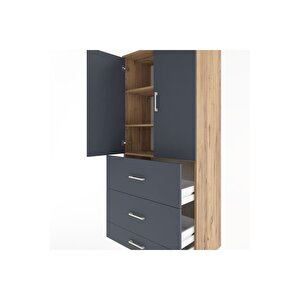 Hyperion Dolap 3 Raflı 3 Çekmeceli 2 Kapaklı 88x44x195 Çam-antrasit
