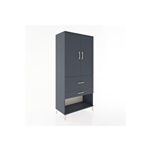 Hyperion Dolap 3 Raflı 2 Çekmeceli 2 Kapaklı 88x44x195 Antrasit-antrasit