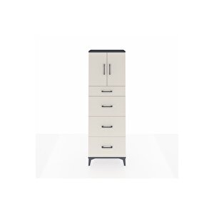 Arges Dolap 2 Raflı 4 Çekmeceli 2 Kapaklı 60x30x182 Antrasit-aytaşı