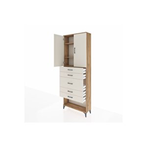 Arges Dolap 3 Raflı 5 Çekmeceli 2 Kapaklı 88x30x243 Çam-aytaşı