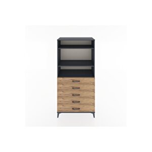 Hyperion Dolap 3 Raflı 5 Çekmeceli 88x44x182 Antrasit-çam