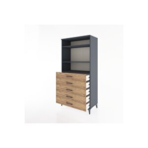 Hyperion Dolap 3 Raflı 5 Çekmeceli 88x44x182 Antrasit-çam