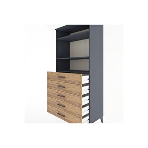 Hyperion Dolap 3 Raflı 5 Çekmeceli 88x44x182 Antrasit-çam