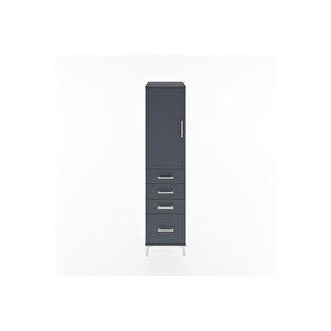 Hyperion Dolap 2 Raflı 4 Çekmeceli Tek Kapaklı 44x44x182 Antrasit-antrasit