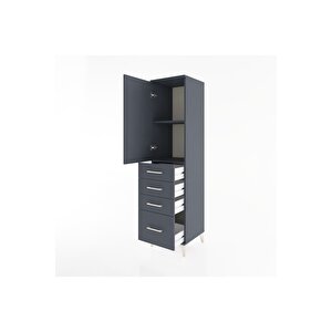 Hyperion Dolap 2 Raflı 4 Çekmeceli Tek Kapaklı 44x44x182 Antrasit-antrasit
