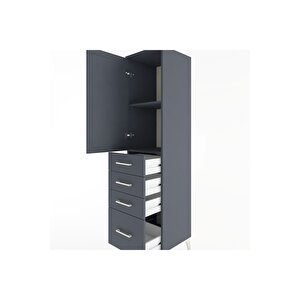 Hyperion Dolap 2 Raflı 4 Çekmeceli Tek Kapaklı 44x44x182 Antrasit-antrasit