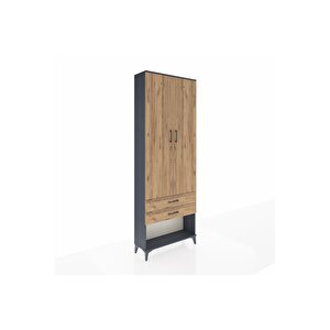 Arges Dolap 4 Raflı 2 Çekmeceli 2 Kapaklı 88x30x243 Antrasit-çam