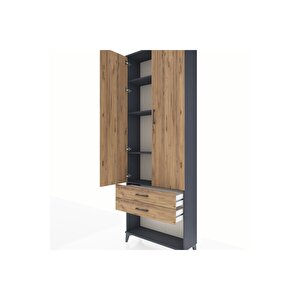 Arges Dolap 4 Raflı 2 Çekmeceli 2 Kapaklı 88x30x243 Antrasit-çam
