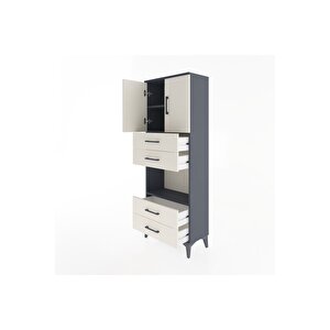 Arges Dolap 3 Raflı 4 Çekmeceli 2 Kapaklı 60x30x163 Antrasit-aytaşı