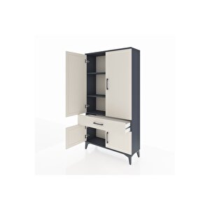 Arges Dolap 3 Raflı Tek Çekmeceli 4 Kapaklı 88x30x163 Antrasit-aytaşı