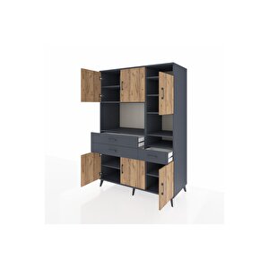 Kronos Dolap 10 Raflı 3 Çekmeceli 6 Kapaklı 132x59x195 Antrasit-çam/antrasit