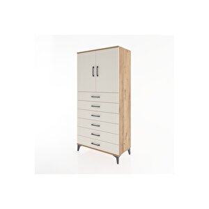 Hyperion Dolap Tek Raflı 6 Çekmeceli 2 Kapaklı 88x44x182 Çam-aytaşı