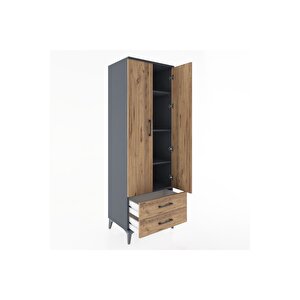 Hyperion Dolap 4 Raflı 2 Çekmeceli 2 Kapaklı 60x44x182 Antrasit-çam