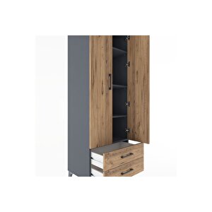 Hyperion Dolap 4 Raflı 2 Çekmeceli 2 Kapaklı 60x44x182 Antrasit-çam