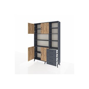 Arges Dolap 9 Raflı 4 Çekmeceli 4 Kapaklı 132x30x195 Antrasit-çam/antrasit