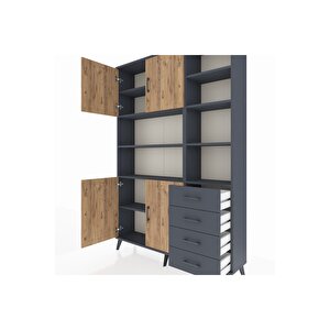 Arges Dolap 9 Raflı 4 Çekmeceli 4 Kapaklı 132x30x195 Antrasit-çam/antrasit