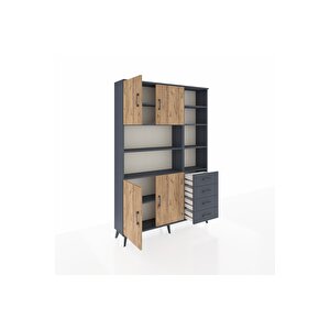 Arges Dolap 9 Raflı 4 Çekmeceli 4 Kapaklı 132x30x195 Antrasit-çam/antrasit