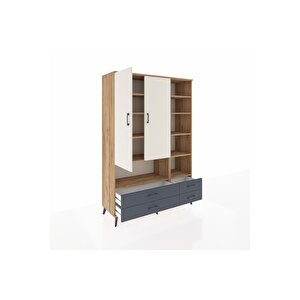 Hyperion Dolap 10 Raflı 4 Çekmeceli 2 Kapaklı 132x44x195 Çam-aytaşı/antrasit