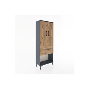 Arges Dolap 3 Raflı Tek Çekmeceli 2 Kapaklı 60x30x163 Antrasit-çam