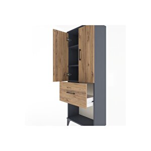 Arges Dolap 3 Raflı Tek Çekmeceli 2 Kapaklı 60x30x163 Antrasit-çam