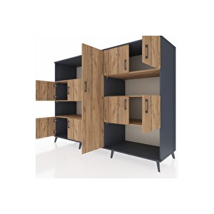 Kronos Dolap 10 Raflı 9 Kapaklı 220x59x163 Antrasit-çam