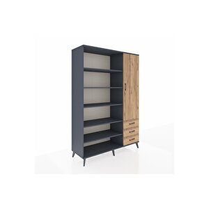 Hyperion Gardrop 9 Raflı 3 Çekmeceli Tek Kapaklı  132x44x195 Antrasit-çam