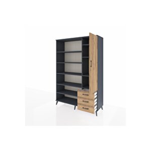 Hyperion Gardrop 9 Raflı 3 Çekmeceli Tek Kapaklı  132x44x195 Antrasit-çam